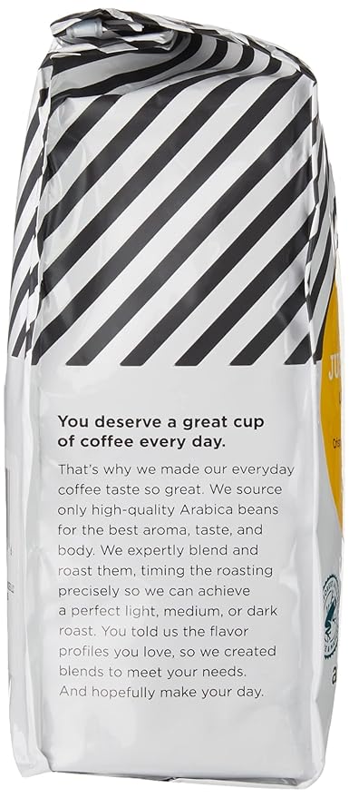 Amazon Fresh Just Bright Whole Bean Coffee, Light Roast, 12 Ounce (Pack of 3)