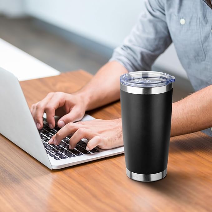 20oz Tumbler with Straw and Brush, Stainless Steel Vacuum Insulated tumbler, Double Wall Insulated Coffee Tumbler for Outdoor, Home, Travel,Office (Black,4pcs)