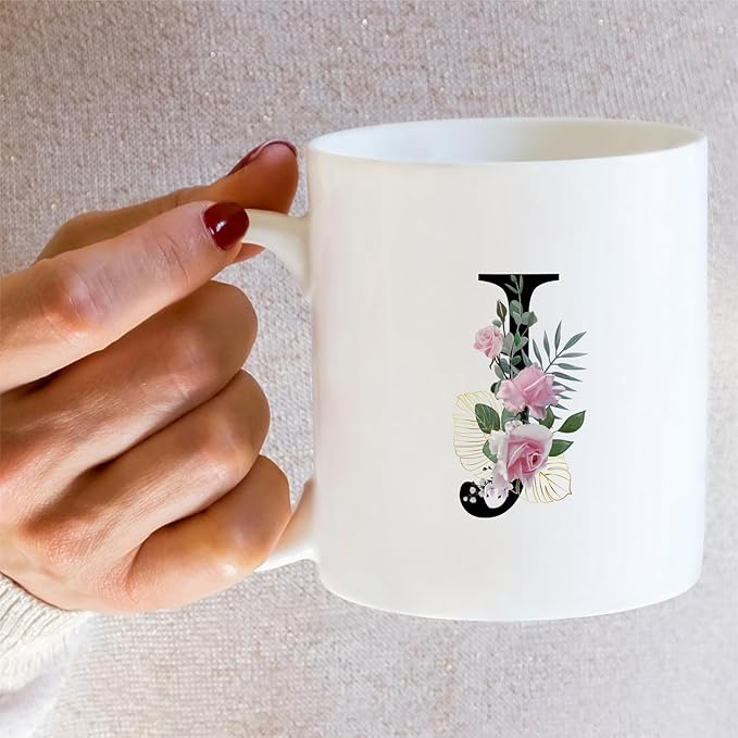 Retreez Initial A-Z Floral Botanical Bouquet Alphabet Monogrammed Monogram Mug 11 Oz Ceramic Tea Coffee Mugs - Appreciation Thank You Wedding Birthday Gifts for her friend coworker sister - J Initial