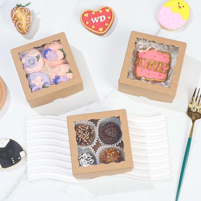 90 Pack Bakery Boxes 4x4x2 Inches Cookies Boxes Mini Bundt Cake Boxes Pie Boxes Cinnamon Roll Treat Boxes Chocolate Truffle Boxes Party Wedding Favor