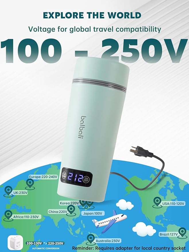 balbali Dual Voltage Travel Kettle 100-250V - 12oz Portable Water Boiler/Warmer/Heater for Boiling Water - 4 Preset Temperature Control Portable Tea Kettle Electric Travel - Green