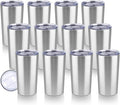 HASLE OUTFITTERS 12oz Skinny Tumbler Bulk, Slim Tumblers Set with Lid, Double Wall Stainless Steel Insulated Travel Coffee Mug, Durable Powder Coated Travel Water Cup(Stainless Steel, 12)