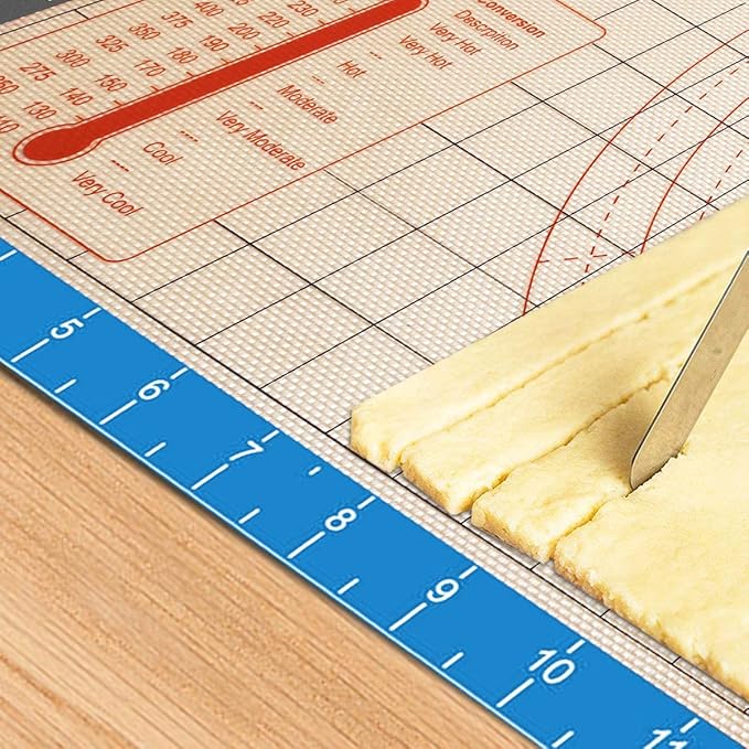 Silicone Pastry Baking Mat Non Stick-Large Rolling Dough with Measurements-Non Slip Pizza,Fondant,Pie,Cake Baking Mat - 26 x 16 Inch By Cook Time(Blue)