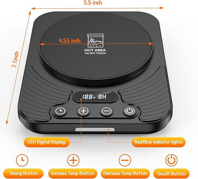 Sourdough Starter Warmer – Precise 1°F Thermostat (70–110°F), Warming Mat with 24H Timer & Auto On/Off Memory, Ideal for Bread Fermentation & Yogurt