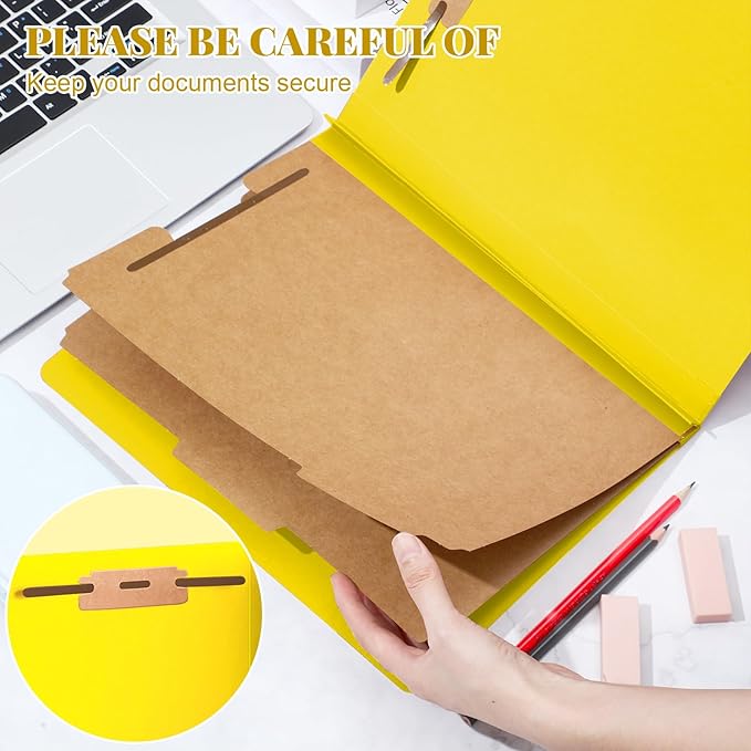 48 Pcs Classification Folders Letter Size, 2 Divider Pressboard File Folders with 3. 5 Inch Expansion, 2 Prongs Fastener, Heavy Duty Office File Organizers for Teachers, Medical (Yellow)