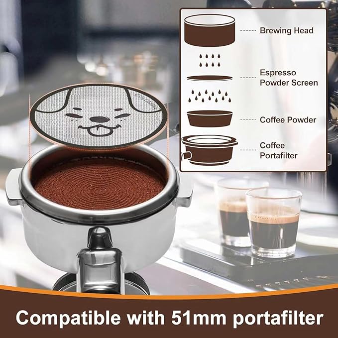 51mm Espresso Puck Screen, Lower Shower Screen, Metal Coffee Reusable Filter for 51mm Espresso Portafilter Basket, 1.7 Thickness(Doggie)