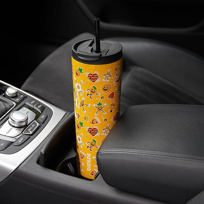 BJPKPK 34oz Insulated Tumbler With lid And Straw Stainless Steel Tumblers Travel Coffee Mug Reusable Thermal Cup,Hawaii Fruits Yellow