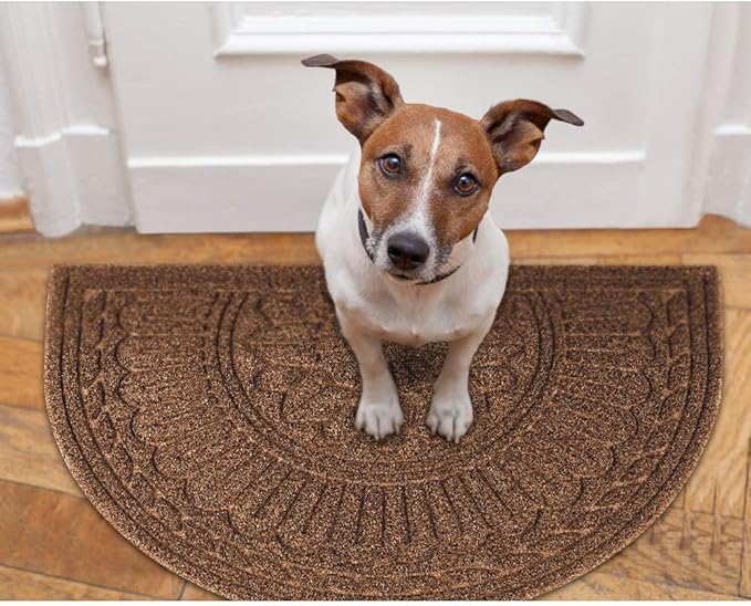 Mibao Door Mat Outdoor Indoor, 23.5" x 35.5", Half Round Door Mats, Non-Slip Front Door Mats Outdoor, Dirt Trapper Welcome Mats for Front Door, Back Door, Shoe Scraper, Coffee