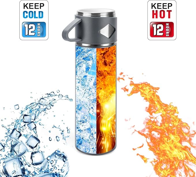 Stainless Steel Thermo 700ml/23.7oz Vacuum Insulated Bottle with Cup for Coffee Hot drink and Cold drink water flask.(Gray,Single)