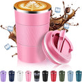 Volhoply 13 oz Stainless Steel Insulated Travel Coffee Mug with Fip Lid,Reusable Double Wall Vacuum Metal Coffee Cup,Portable to Go Leak Proof Cafe Thermal Tumbler for Hot & Cold Drinks(Pink,1)