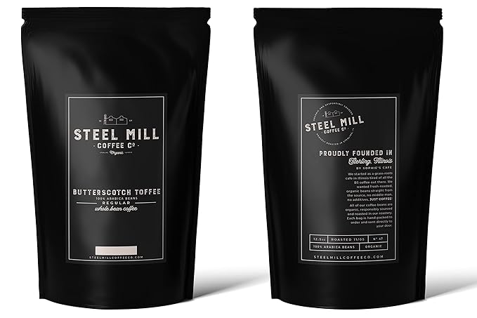 Steel Mill Coffee Co. Butterscotch Toffee Flavored Coffee - Ground Coffee, Regular, Medium Roast, Regular, Vegan, Gluten-Free, Sugar-Free, 12 oz Bag