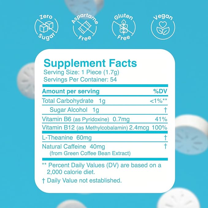 Neuro Energy & Focus Gum - 40mg Natural Caffeine Gum & Nootropic Energy Supplement with L-Theanine & B Vitamins - Sugar Free, Vegan - Cinnamon, 54ct