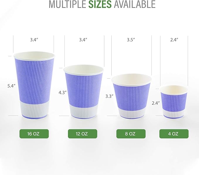 Restaurantware 4 Ounce Ripple Insulated Coffee Cups, 500 Double Wall Corrugated Light Purple Paper Tumblers, Leakproof, Non-Slip Design, Recyclable, Ribbed Surface, Matching Lids Sold Separately