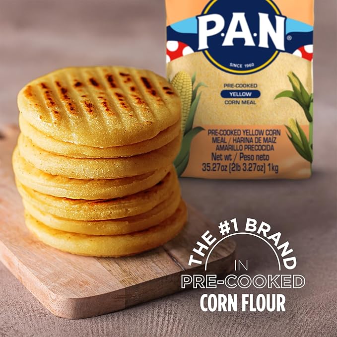 P.A.N. Yellow Corn Meal – Pre-cooked Gluten Free and Kosher Flour for Arepas (2.2 lb/Pack of 4)