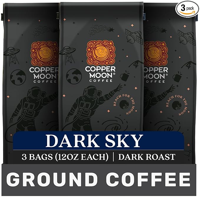 Copper Moon Ground Coffee, Dark Sky Blend, Dark Roast, 3 Bags (12 oz. Each)