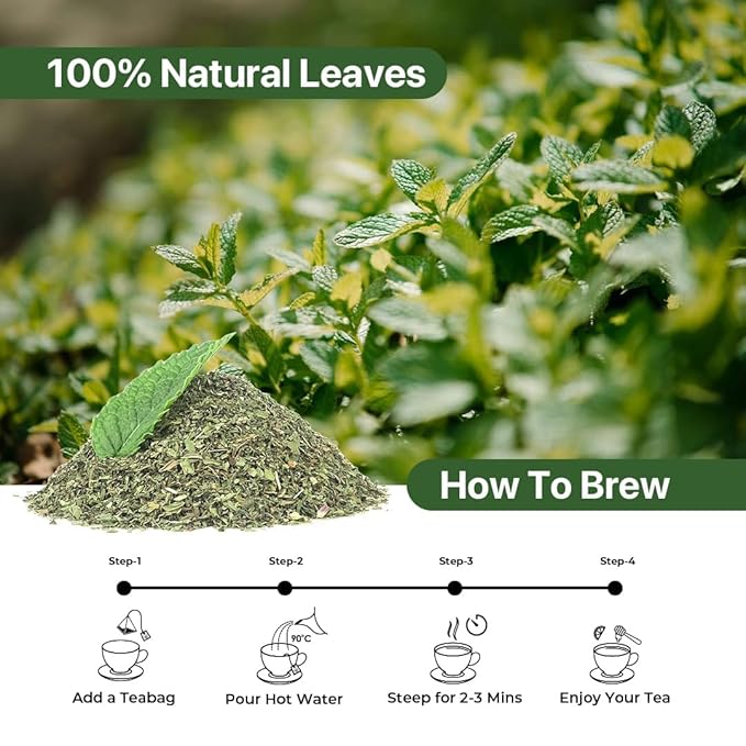 BLUE TEA - Spearmint Tea - 10 Count - Pyramid Plant Based Tea Bag | PCOS RELIEF | Balances Hormones - Support Digestion | Refreshing Flavour - Herbal Tea - Leaf Based - Caffeine free | Ziplock Pouch