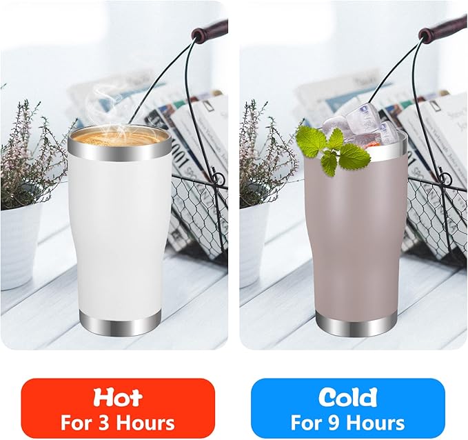 VEGOND 20oz Tumbler Stainless Steel Tumbler Cup with Lid And Straw Vacuum Insulated Double Wall Travel Coffee Mug(White 6 Pack)