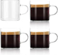 4-Pack 4oz Espresso Cups Espresso Shot Glasses with Handle, Small Glass Coffee Cups, Espresso Mugs Demitasse Cups Cappuccino Cup for Hot or Cold Latte, Tea, Microwave Dishwasher Safe