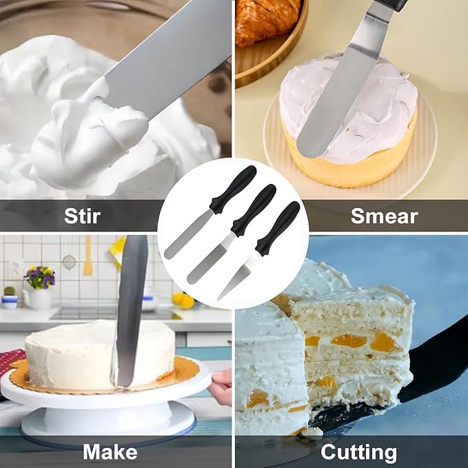 3pcs Small Icing Spatula,Lmoszuak Professional food grade stainless steel cake spatula,with Sturdy & Durable Handle Cake Spatula,Frosting smoother spatulas for cake decorating,Baking(4 inch)