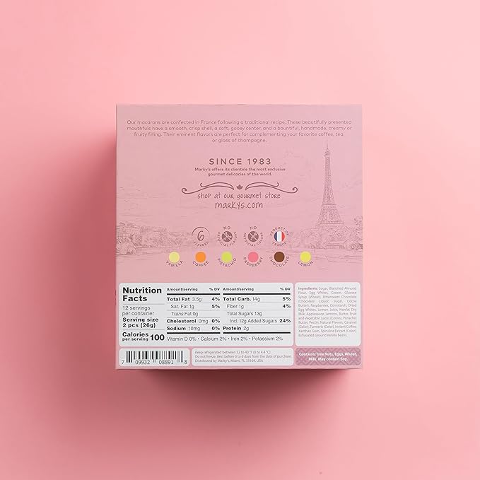 MARKY’S French Almond Macarons Gift Box – 24 Assorted Gourmet Macarons – Variety of Imported Flavors – Authentic French Cookies – Gift Basket for Holidays