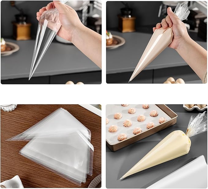 GEMLON 14 Inch Disposable Piping Bags 100 Pack – Anti-Burst Durable Plastic Pastry Bags, Clear Royal Icing Piping Bags for Cookie, Frosting, Cupcakes & Chocolate, Cake Decorating Supplies Baking Tools