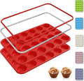 2 Pack 24 Cups Silicone Mini Muffin Pan with Metal Reinforced Frame Silicone Molds Cupcake Cake Baking Cheesecake Pans Cookie Baking Chocoflan Cupcake Mold Mini Bundt Cake Pan Women Gift