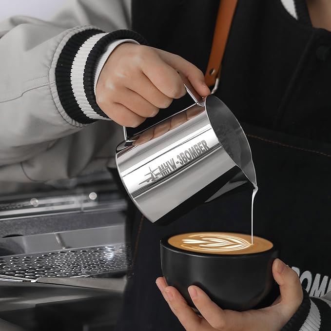 MHW-3BOMBER Espresso Steaming Pitcher Milk Frothing Pitcher Stainless Steel Milk Coffee Cappuccino Latte Art Barista Cup 13.5oz/400ml (Glossy) P5001S-OS