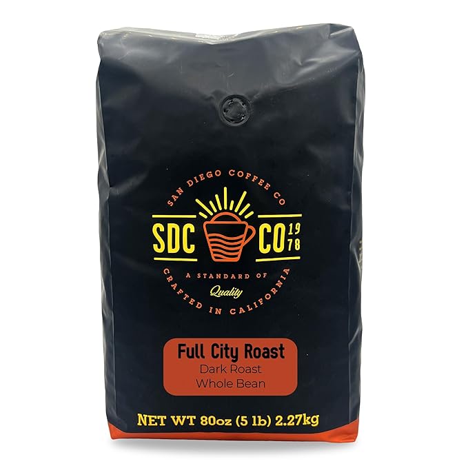 San Diego Coffee Full City Roast, Dark Roast, Whole Bean Coffee, 5-Pound Bag Café en grano tostado