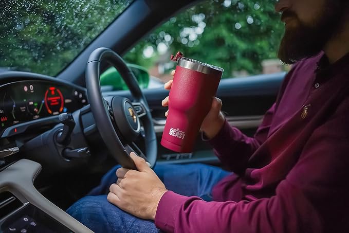 Beast 30 oz Tumbler Stainless Steel Vacuum Insulated Coffee Ice Cup Double Wall Travel Flask (Cranberry Red)