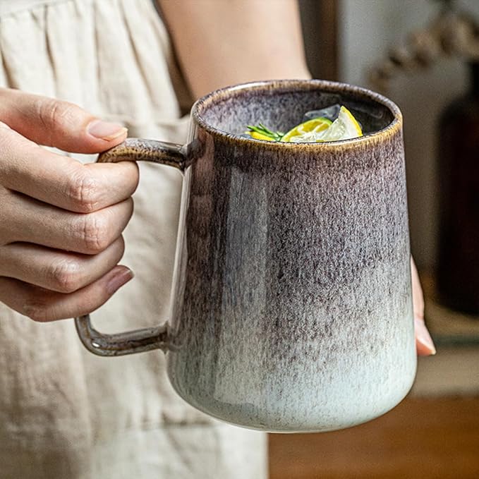 Large 24 oz Ceramic Coffee Mug with Large Handle, Vintage Coffee Cup, Extra Big Tea Cup for Office and Home, Dishwasher and Microwave Safe, Starry Purple
