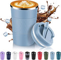 Volhoply 13 oz Stainless Steel Insulated Travel Coffee Mug with Fip Lid,Reusable Double Wall Vacuum Metal Coffee Cup,Portable to Go Leak Proof Cafe Thermal Tumbler for Hot & Cold Drinks(Fog,1)