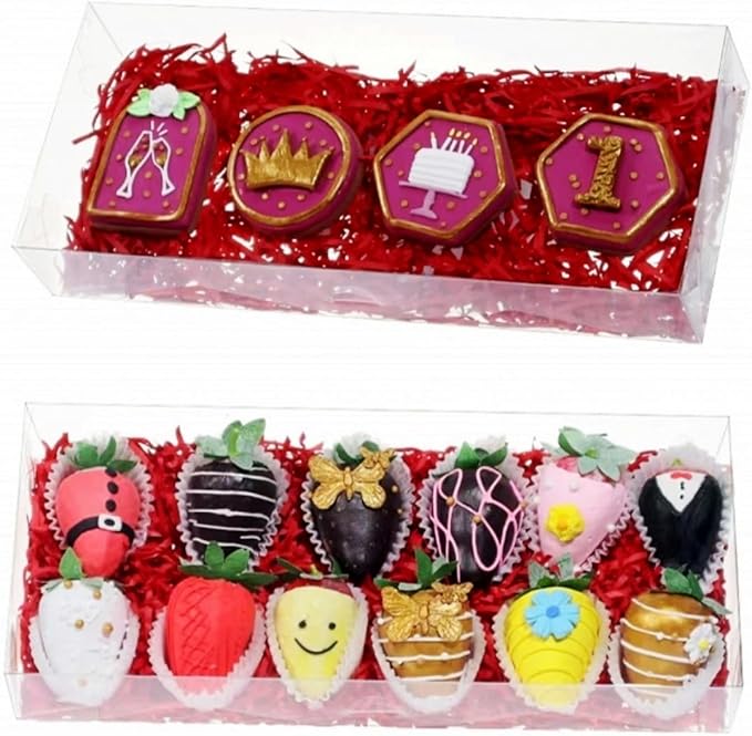 50PCS 12x5x2 Inches Clear Cookie Boxes Strawberry Boxes Bakery Boxes Macaron Boxes Gift Boxes Treat Boxes for Party Favors