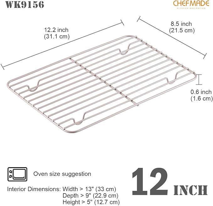 CHEFMADE Baking and Cooling Rack, 12.2-Inch Non-Stick Rectangle Wire Rack for Oven Baking (Champagne Gold)