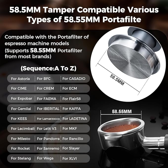 IKAPE 58MM Espresso Tamper Kit Silver 8 IN 1, Coffee Tamper Set comprising a Tamper, Distributor, Magnetic Dosing Funnel, Puck Screen, Station, WDT Tool, along with a Cleaning Towel and Brush