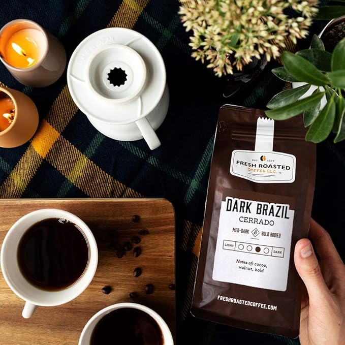 Fresh Roasted Coffee, Dark Brazil, 2 lb (32 oz), Med-Dark Roast, Whole Bean, Kosher