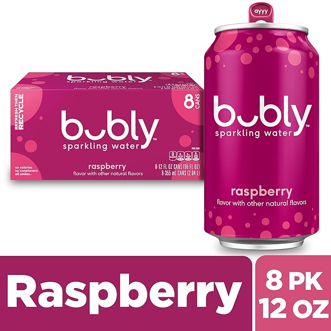 Bubly Sparkling Water, Raspberry, Zero Sugar & Zero Calories, Seltzer Water, 12 Fl Oz Cans (Pack of 8)