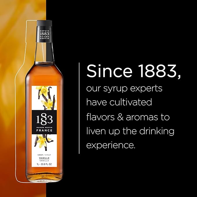 1883 Vanilla Syrup for Coffee and Drinks – Made in France – 1 Liter Glass Bottle