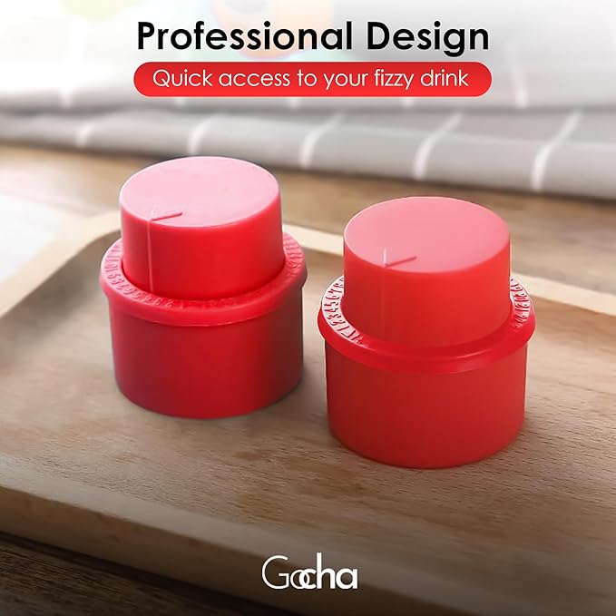 GOCHA | 2 PCS Vacuum Soda Bottle Stopper | Silicone Fizz Keeper | Carbonation Preserver for Soft Drinks & Beverages | Universal Leak-Proof Bottle Cap | (Red)