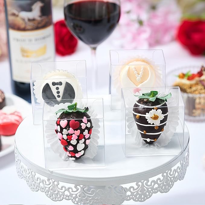 50 Pcs 2.5" X2.2" X2" Clear Single Chocolate Covered Strawberries Box Small Bakery Treat Boxes Macaron Boxes Mini Cinnamon Roll Boxes for 2 Gift Box for Wedding Birthday Christmas Party