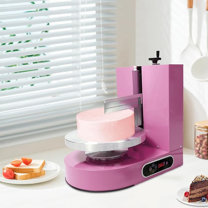 Cake Decorating Machine, Electric Birthday Cake Cream Smooth Coating Decoration Machine, Cake Smoother Icing Machine,Cake Cream Spatula Machine for 4-12inch Cake (Pink)