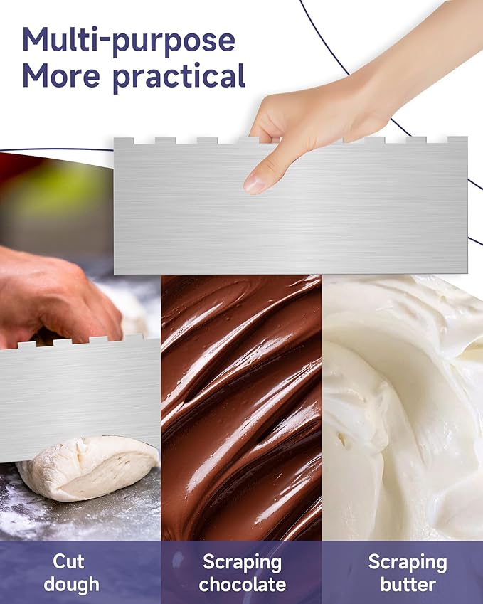 9 Inch Metal Cake Scraper Set of 2, Stainless Steel Cake Scraper Smoother Double Sided Patterned Edge for Icing Smoother,Tall Cake Scraper, Cake Combs for Buttercream