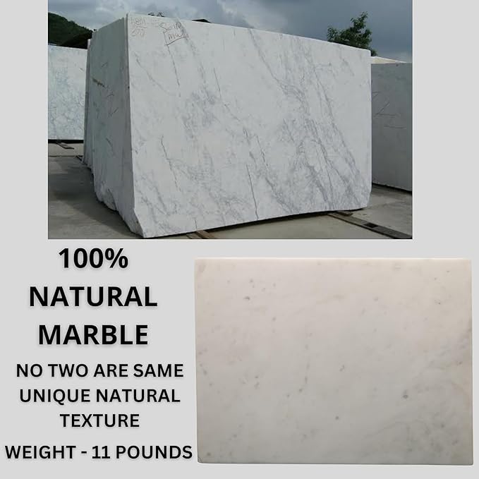Marble Cheese and Pastry Board 16 x 12 Inch – Natural Carrara White Marble Cutting Board and Serving Tray for Dough, Bread, Pizza, Charcuterie – Heavy, Non-Slip, Gift-Ready.