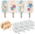 Sakolla Silicone Popsicle Molds Set of 3, Large Oval 4 Cavities Homemade Ice Pop Molds with 150 Wooden Sticks for Ice Cream, Cakesicles, Cake Pop (White)