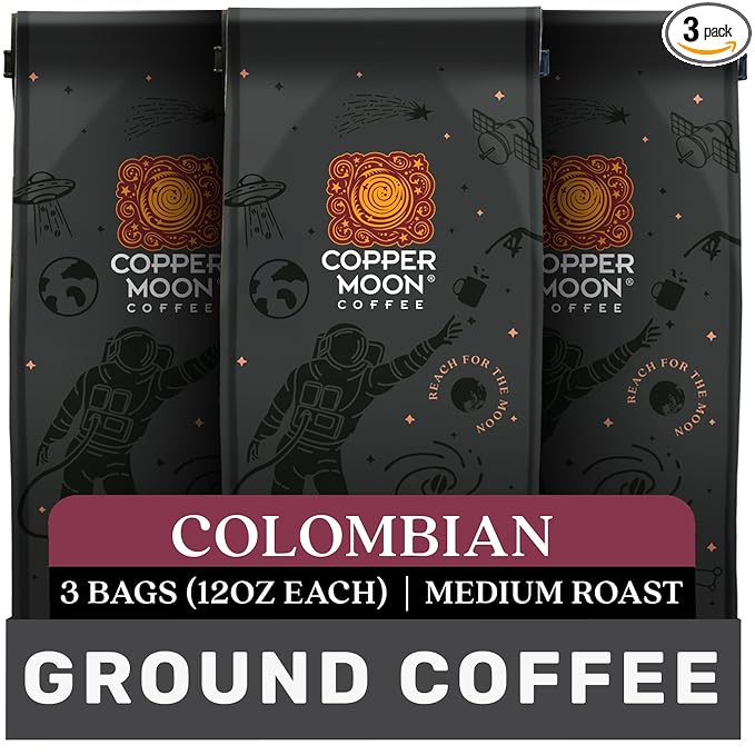 Copper Moon Ground Coffee, Medium Roast, Colombian Blend Decaf 3 Bags 12 oz. Each