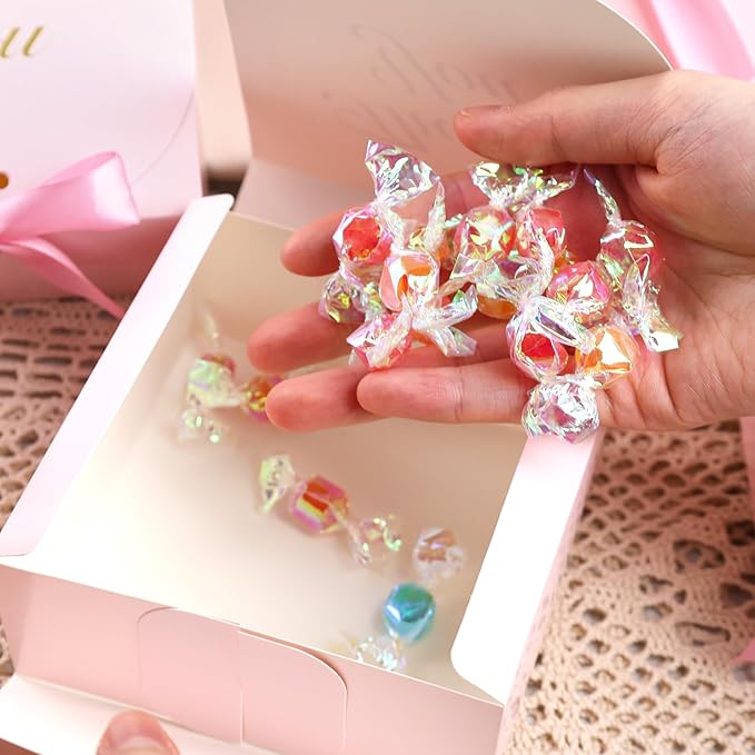 VGOODALL 20PCS Thank You Gift Boxes, 4.5x4.5x1.9Inches Mini Party Favor Boxes Pink Treat Bags with Bow Ribbon for Wedding Bridal Baby Shower Birthday Party