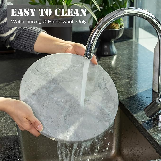 Koville Round Marble Pastry Cutting Board - 11" Gray Marble Cheese Board for Baking, Charcuterie, Pastry, Trivet - Non-Stick Heat Resistant Stone Cutting Boards for Kitchen