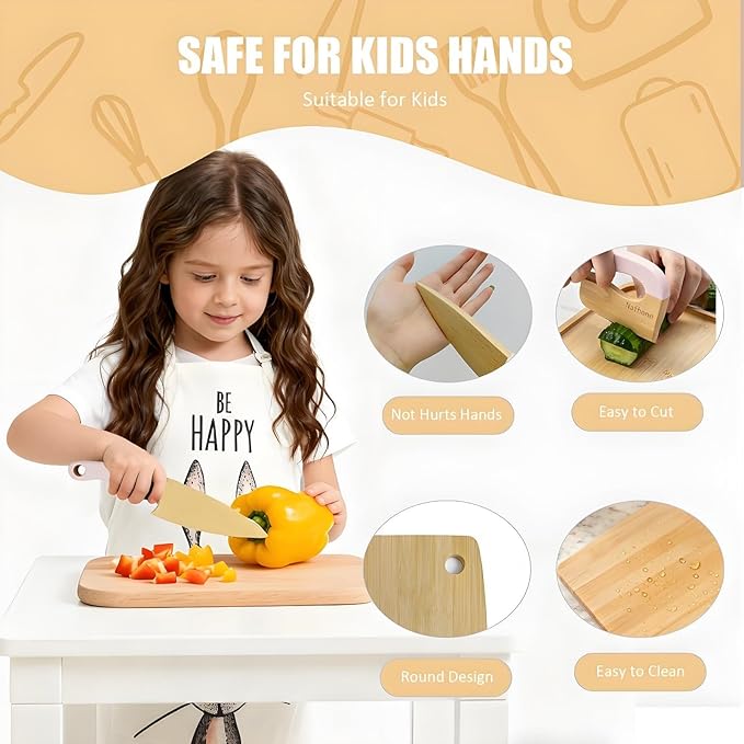 Wooden Cooking & Baking Set for Real Cooking, 32PCS Mini Knife Set Safe Montessori Kitchen Tools, Kitchen Knifes/Cutting Board/Apron with Storage Bag, Baking Utensils Christmas Gift for Little Chef