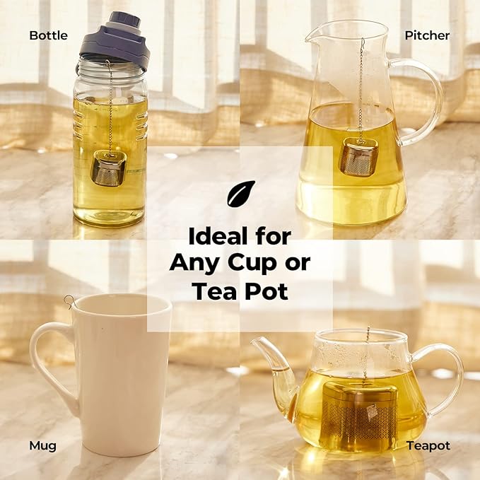 Reinmoson Tea Balls for Loose Tea, 304 Stainless Steel Extra Fine Mesh Tea Infusers for Loose Tea, Retractable Chain Design Tea Strainers for Loose Leaf Tea Single Cup, Come with 1 Saucer