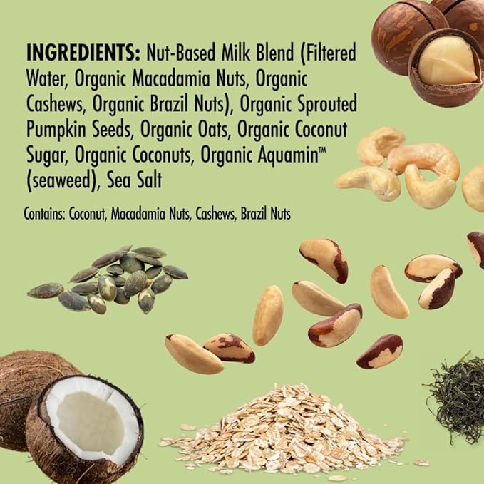 Kiki Milk Plant-Based Milk - Organic Mac Nut Seed Milk - Calcium & Magnesium Source - Gluten, Gum, GMO, Dairy, Soy, Glyphosate Free - Shelf Stable (32 oz Pack of 6)