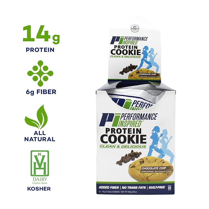 Performance Inspired Nutrition Protein Cookie - Contains: BIG 14G Isolate Proteins - 6G Of Fiber - All Natural - Gluten Free - No Artificial Ingredients - Chocolate Chip Flavor - 12 Count